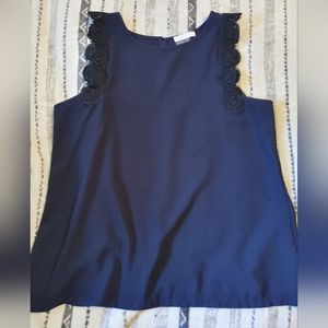 Dalia Ladies Lace Sleeveless Medium Top. Dark Navy with black lace trim